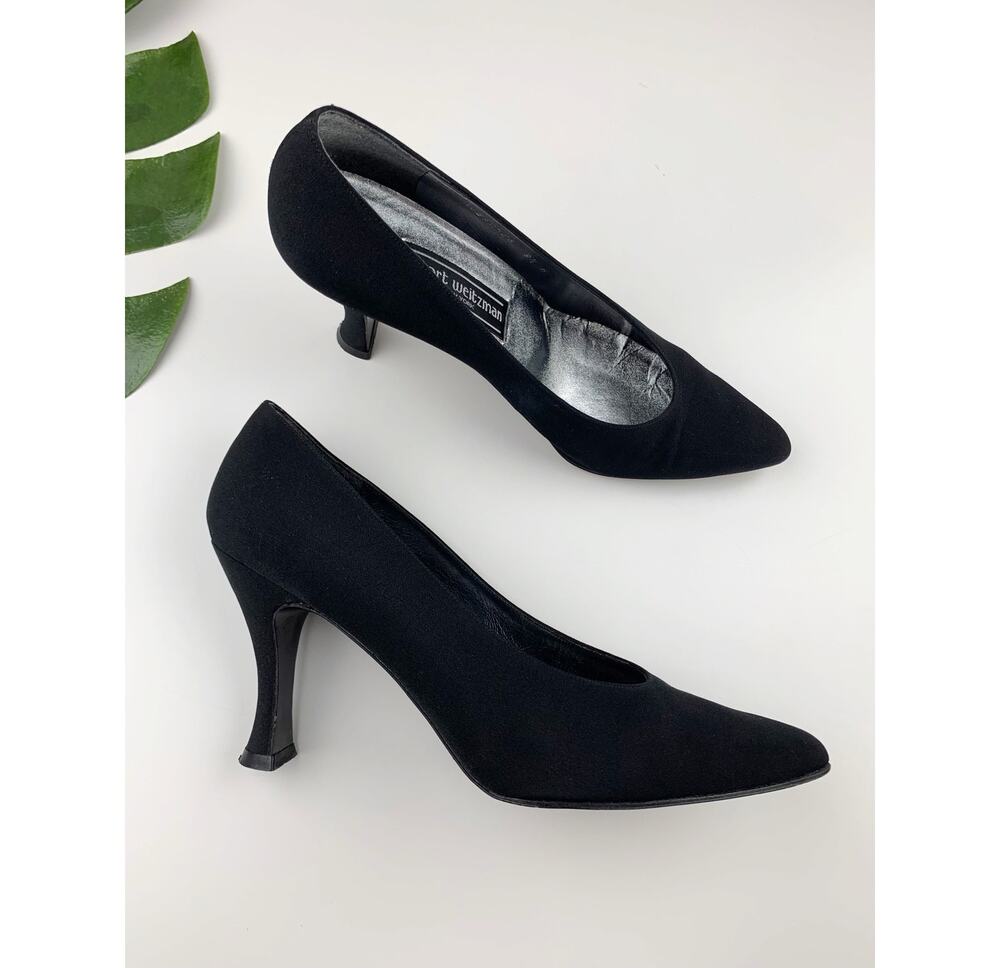 Vintage Stuart Weitzman Black Pumps Pointed Toe Slip On Heels Women's 9.5